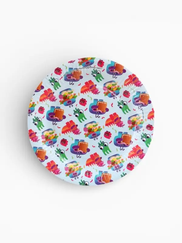 Посуда одноразовая бумажная 20 предметов: 10 стаканов, 10 тарелок, Ум и Хрум