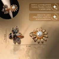 Зажим для кардигана &laquo;Пчела&raquo;, чёрно-белый в золоте