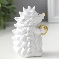 Фигурка полистоун &laquo;Ёжик с яблоком&raquo;, белый с золотом, 5&times;8&times;10.8 см
