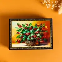 Шкатулка «Рябина в корзине», 10×14 см, лаковая миниатюра