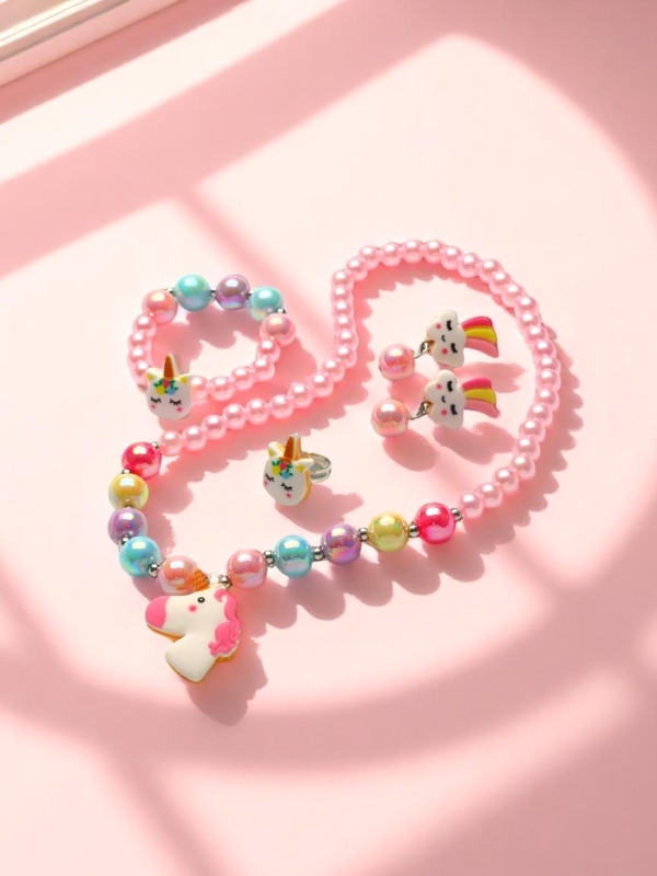 Набор детский Набор детский "Выбражулька" единорог 4 пр-та: кулон, браслет, кольцо, клипсы цв. разноц