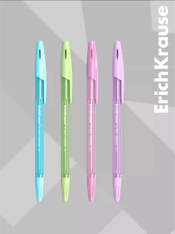 Ручка шариковая ErichKrause R=301 Spring Stick, узел 0.7 мм, синяя, МИКС