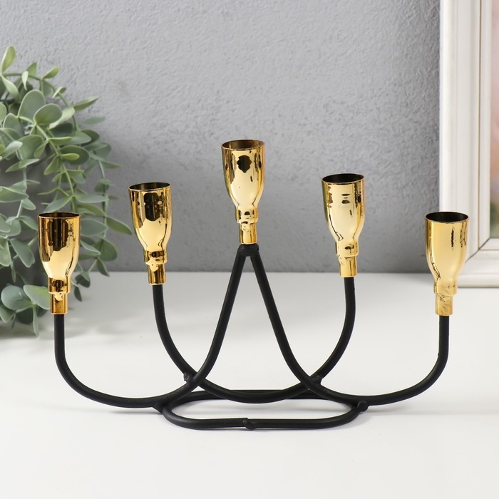 Подсвечник металл на 5 свечей Подсвечник металл на 5 свечей "Пелей" чёрный с золотом 24,5х5,8х15,5 см