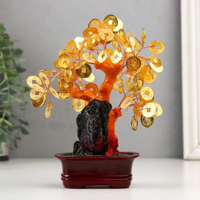 Сувенир бонсай "Денежное дерево" 63 монеты 19х16х8,2 см