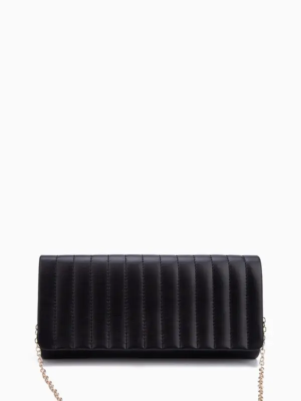 Сумка-клатч женская на магните, на серебристой цепочке, чёрная