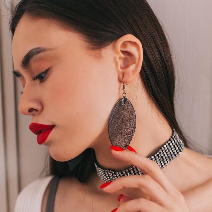 Серьги металл «Лист липы», цвет чёрный Серьги металл «Лист липы», цвет чёрный