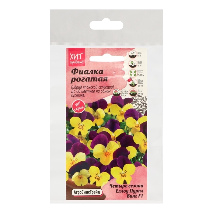 Семена Цветов  Фиалка  Семена Цветов  Фиалка "Еллоу Пурпл Винг",набор 5 шт