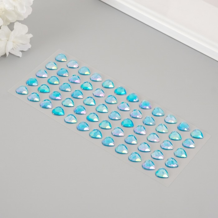 Наклейка пластик стразы Наклейка пластик стразы "Сердце" синий перламутр 18х8 см