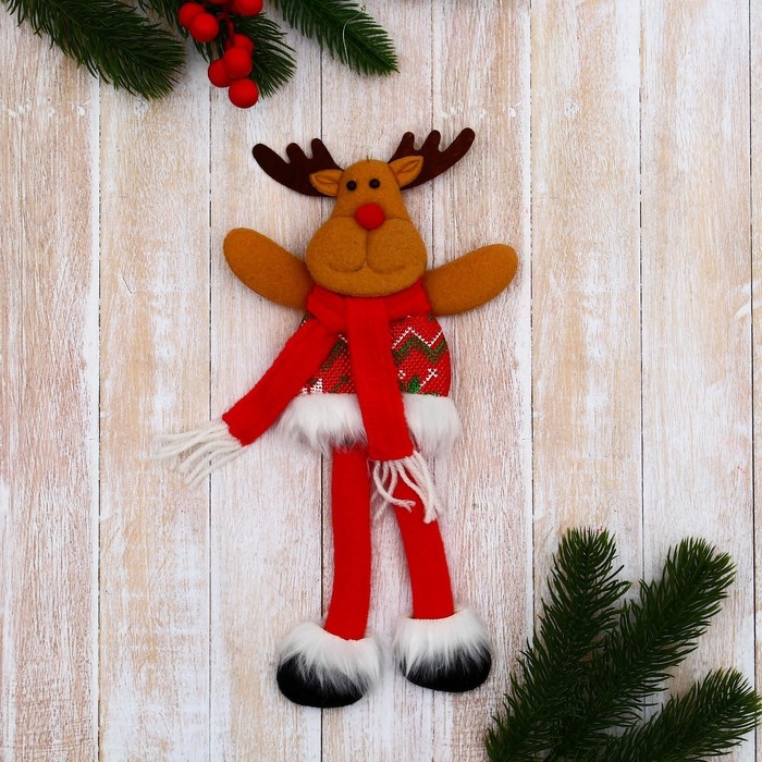 Мягкая подвеска Мягкая подвеска "Олень в костюмчике с орнаментом, длинные ножки" 8х24 см, красный