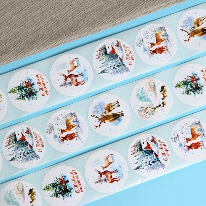 Новый год. Наклейки в рулоне Новый год. Наклейки в рулоне "Олени", 500 шт, 3,8 х 3,8 см