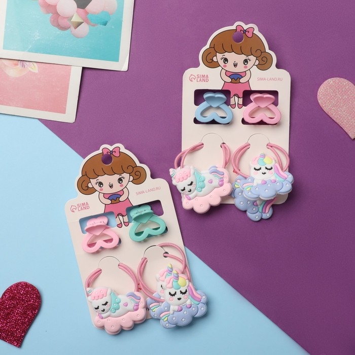 Набор для волос Набор для волос "Малышка" (4 резинки,2 краба) единорожки