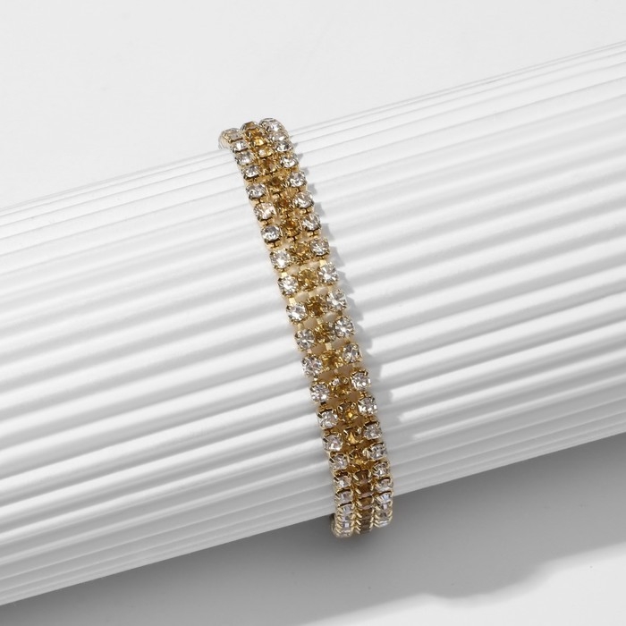 Браслет со стразами «Лёд» элегантность, строчки, цвет бело-золотой, 18 см Браслет со стразами «Лёд» элегантность, строчки, цвет бело-золотой, 18 см