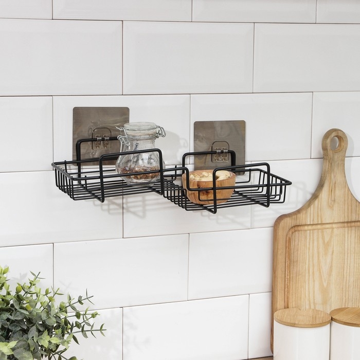 Полка на липучке Доляна, 31×11×6 см, цвет чёрный Полка на липучке Доляна, 31×11×6 см, цвет чёрный