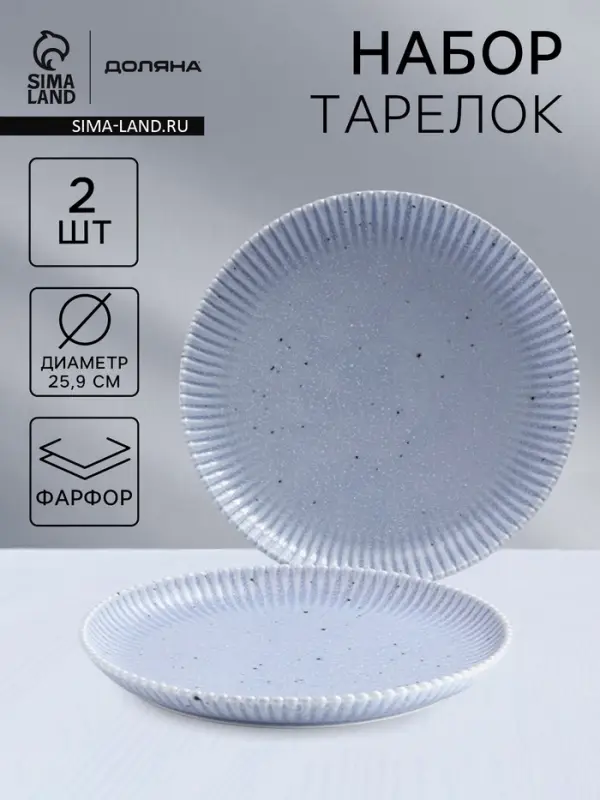 Тарелки Доляна &laquo;Коралл&raquo;, d=25.9 см, набор 2 шт., фарфор, голубые