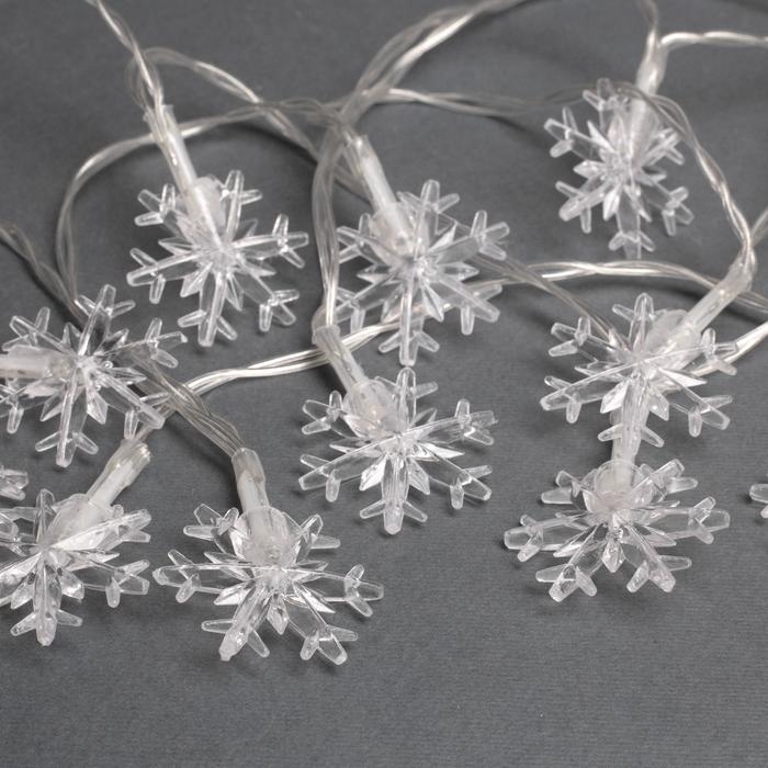 Гирлянда «Нить» 3 м с насадками «Снежинки большие», IP20, прозрачная нить, 20 LED, батарейки AAх3 (нет в комплекте), свечение мульти