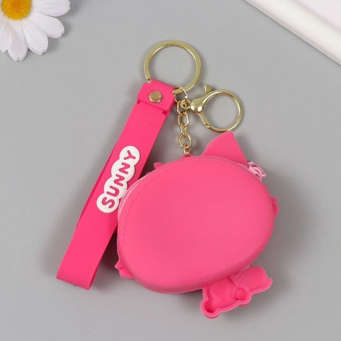 Брелок кошелёк с карабином, ремешком силикон Брелок кошелёк с карабином, ремешком силикон "Котёнок с цветочком" 3х8,5х8,3 см