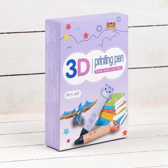 3D ручка Тигрёнок, работа с пластиком PLA, USB кабель питания, розовая 3D ручка Тигрёнок, работа с пластиком PLA, USB кабель питания, розовая