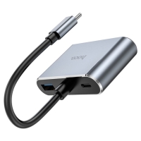 Адаптер Hoco HB30, HDMI/VGA/USB3.0/PD 15 см, серый