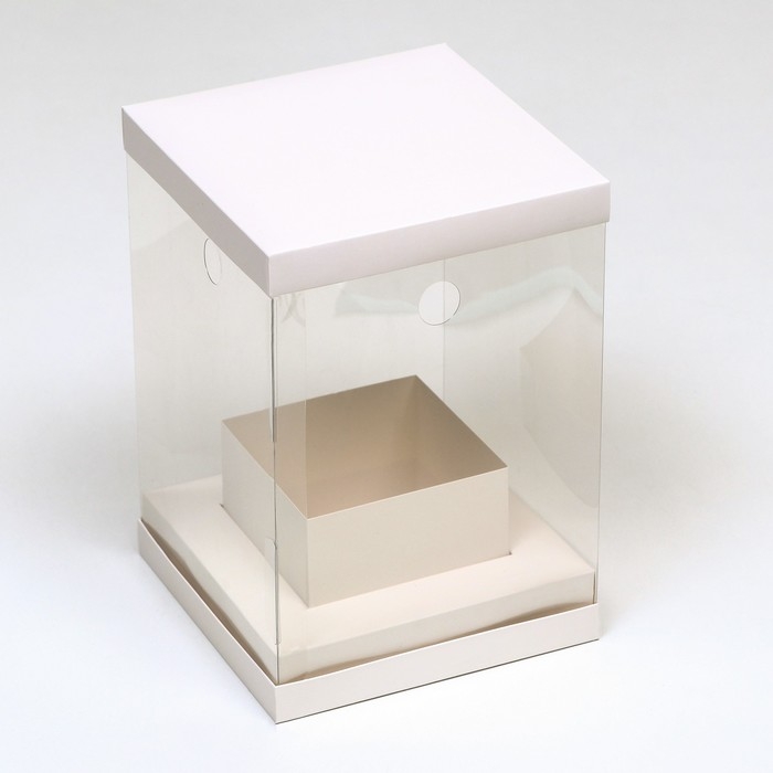 Коробка для цветов с вазой и PVC окнами, складная, 16 х 23 х 16 см, белый Коробка для цветов с вазой и PVC окнами, складная, 16 х 23 х 16 см, белый