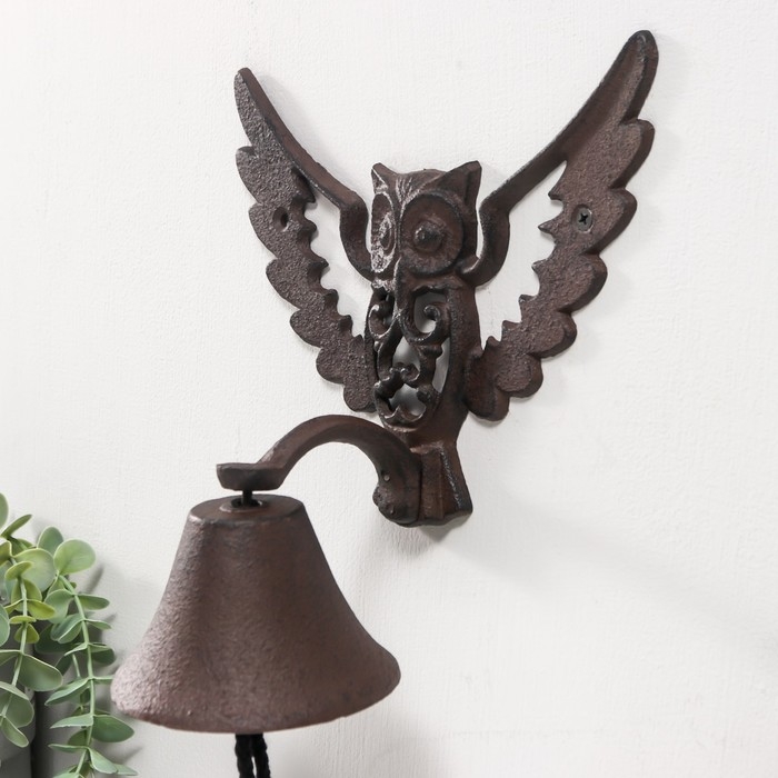 Колокол сувенирный чугун  Колокол сувенирный чугун "Филин - полёт" 23х14,5х21,6 см