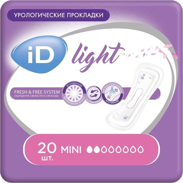Урологические прокладки iD Light, Mini 20 шт Урологические прокладки iD Light, Mini 20 шт