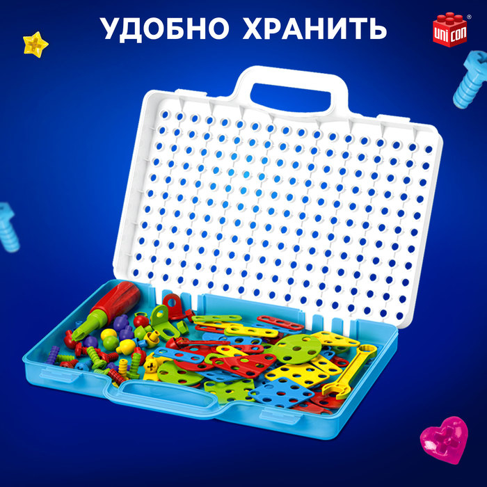Конструктор винтовой «Конструктики» с шуруповёртом, 224 детали + 8 карточек Конструктор винтовой «Конструктики» с шуруповёртом, 224 детали + 8 карточек