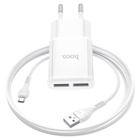 Сетевое зарядное устройство Hoco C88A, 2 USB, 2.4 А, кабель Micro USB - USB, 1 м, белый