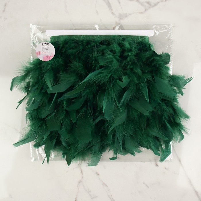 Тесьма с перьями индюка, 13-17 см, 5 ± 0,5 м, цвет изумрудный Тесьма с перьями индюка, 13-17 см, 5 ± 0,5 м, цвет изумрудный