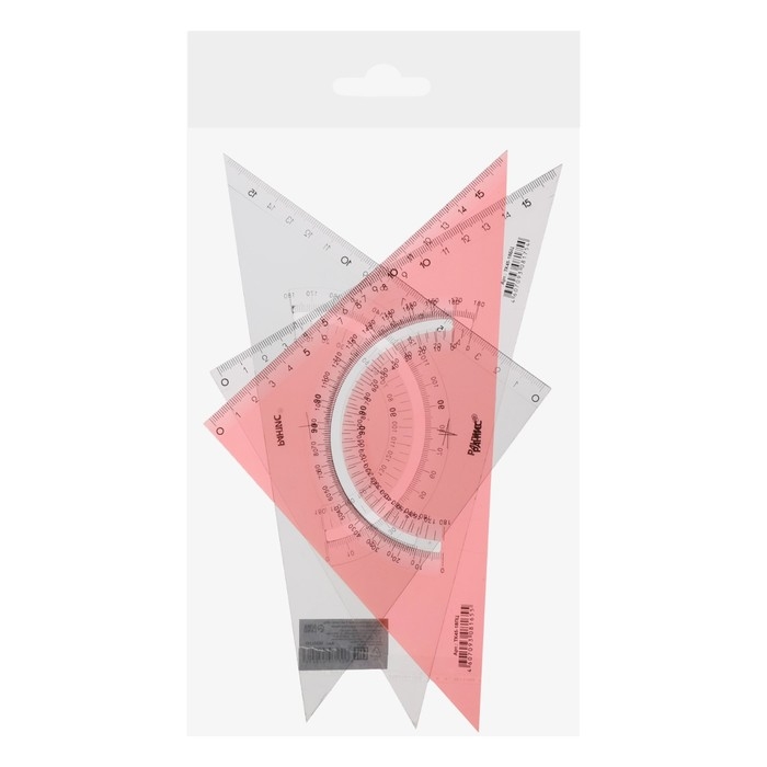 Набор треугольников 3 штуки, Calligrata, 45 градусов, катет 18 см, с транспортиром, прозрачный, МИКС Набор треугольников 3 штуки, Calligrata, 45 градусов, катет 18 см, с транспортиром, прозрачный, МИКС