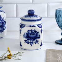 Банка для сып.продуктов "КАСКАД", 16,5см, V-0,95л, авт.Шибаев С.,гжель Банка для сып.продуктов "КАСКАД", 16,5см, V-0,95л, авт.Шибаев С.,гжель