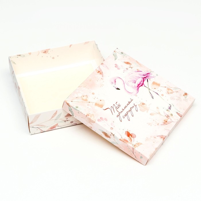 Коробка складная, Коробка складная, "Фламинго" 23 х 23 х 6,5 см