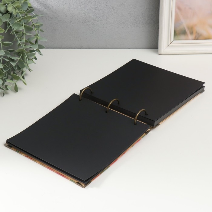 Фотоальбом на кольцах 30 листов Фотоальбом на кольцах 30 листов "Кустовые розы" чёрные листы 18х18 см