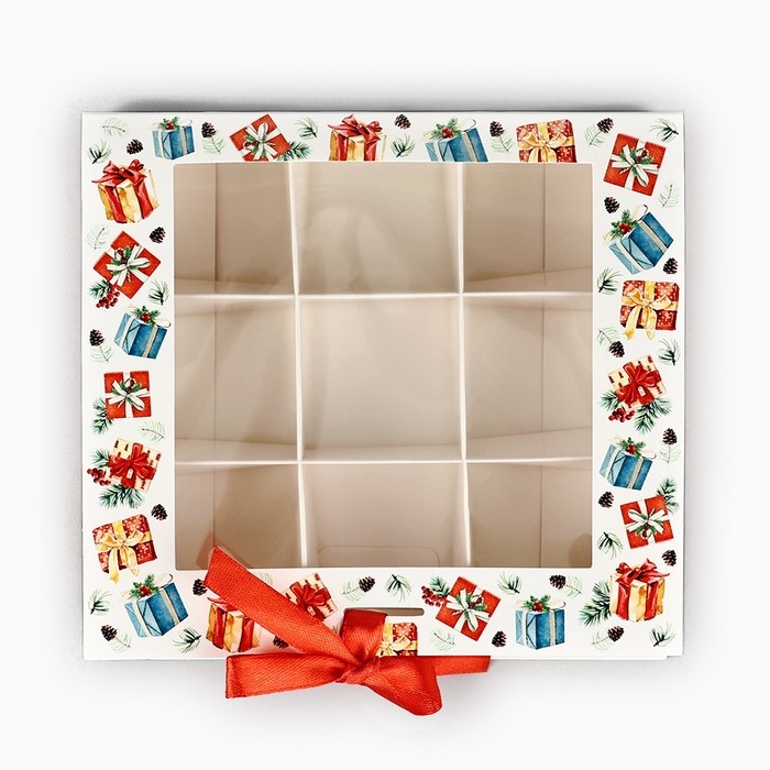 Коробка под 9 конфет с ячейками «Новогодние подарки» 14.8 х 13.5 х 3.5 см, Новый год Коробка под 9 конфет с ячейками «Новогодние подарки» 14.8 х 13.5 х 3.5 см, Новый год