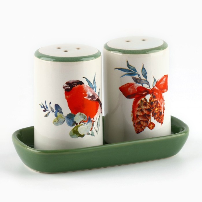 Новый год! Набор для специй новогодний керамический «Снегирь!», 12х6.5х7 см, цвет белый Новый год! Набор для специй новогодний керамический «Снегирь!», 12х6.5х7 см, цвет белый