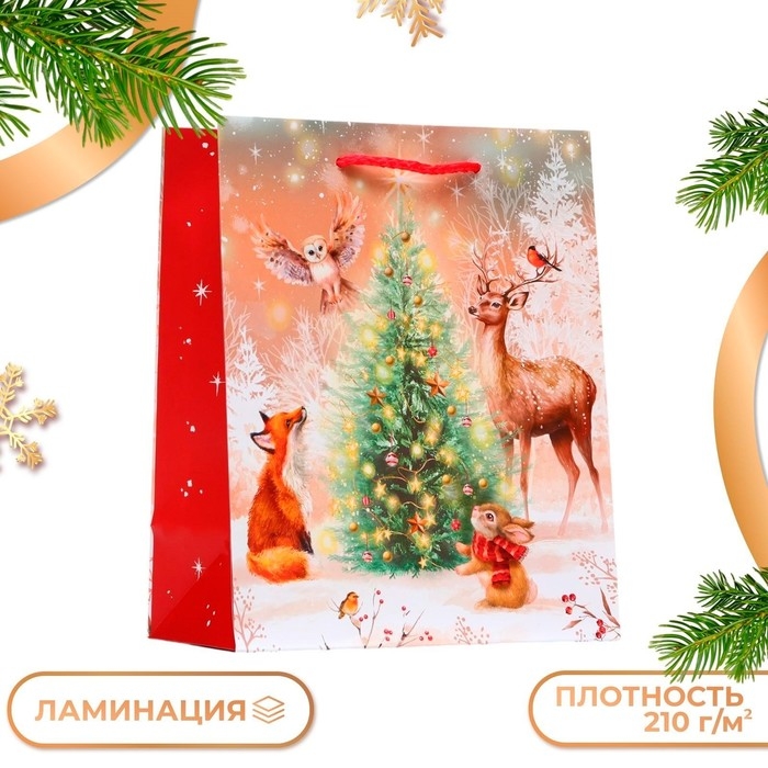 Новый год. Пакет подарочный Новый год. Пакет подарочный "Зверята у ёлки", 18 х 22,3 х 10 см.