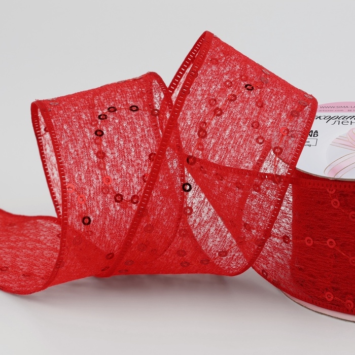 Лента декоративная «Пайетки», 40 мм, 9 ± 0,5 м, цвет красный Лента декоративная «Пайетки», 40 мм, 9 ± 0,5 м, цвет красный