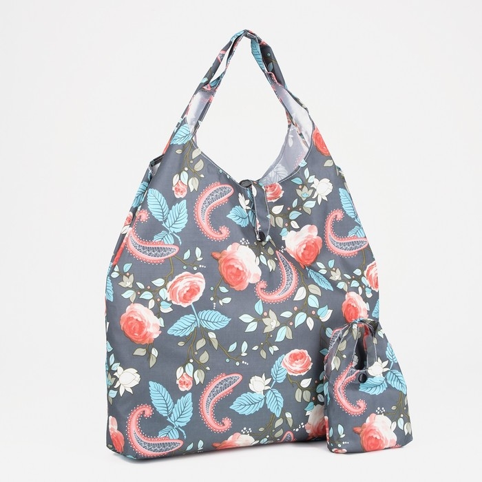 Сумка хозяйственная на кнопке, складная, цвет серый/разноцветный Сумка хозяйственная на кнопке, складная, цвет серый/разноцветный