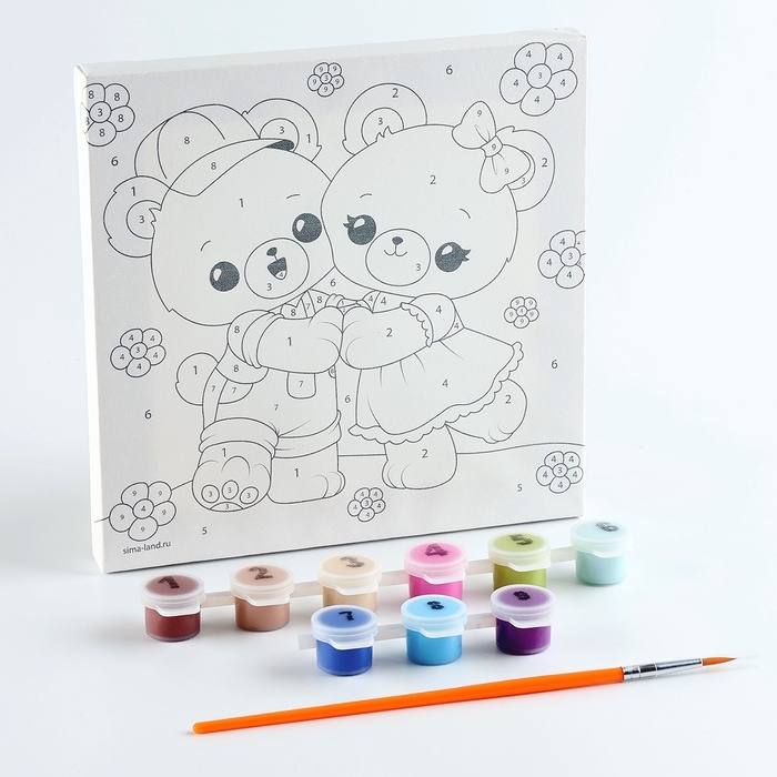 Картина по номерам на холсте с подрамником для детей «Мишки на лужайке», 17 х 17 см Картина по номерам на холсте с подрамником для детей «Мишки на лужайке», 17 х 17 см