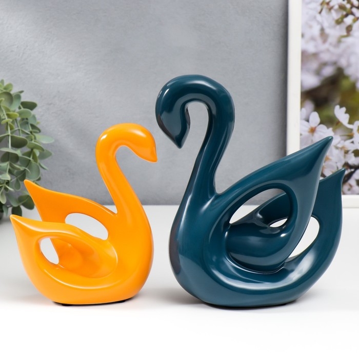 Сувенир керамика Сувенир керамика "Лебеди синий и оранжевый" глянец набор 2 шт 14х6х15 15х20х20 см