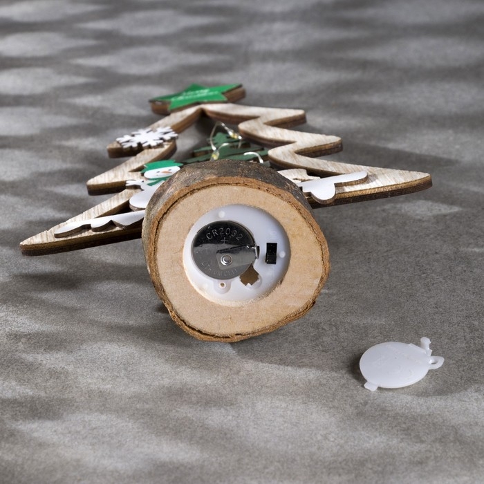 Светодиодная фигура «Ёлка со снеговиком» 13 × 20 × 5 см, дерево, батарейки CR2032х1 (в комплетке), свечение тёплое белое Светодиодная фигура «Ёлка со снеговиком» 13 × 20 × 5 см, дерево, батарейки CR2032х1 (в комплетке), свечение тёплое белое