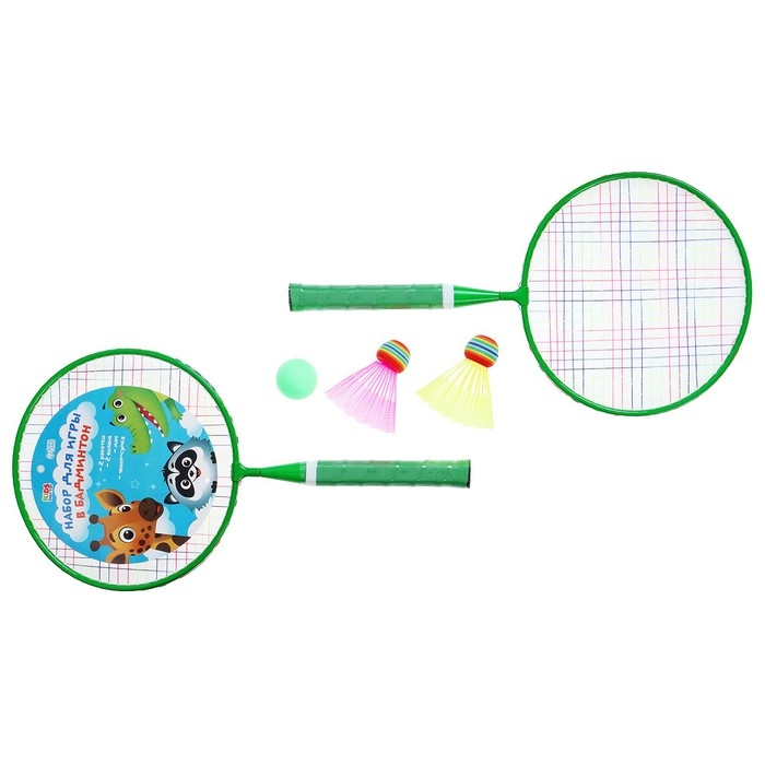 Набор для бадминтона ONLYTOP «Друзья»: 2 ракетки 44 см, 2 волана, мяч, чехол, цвет зелёный Набор для бадминтона ONLYTOP «Друзья»: 2 ракетки 44 см, 2 волана, мяч, чехол, цвет зелёный