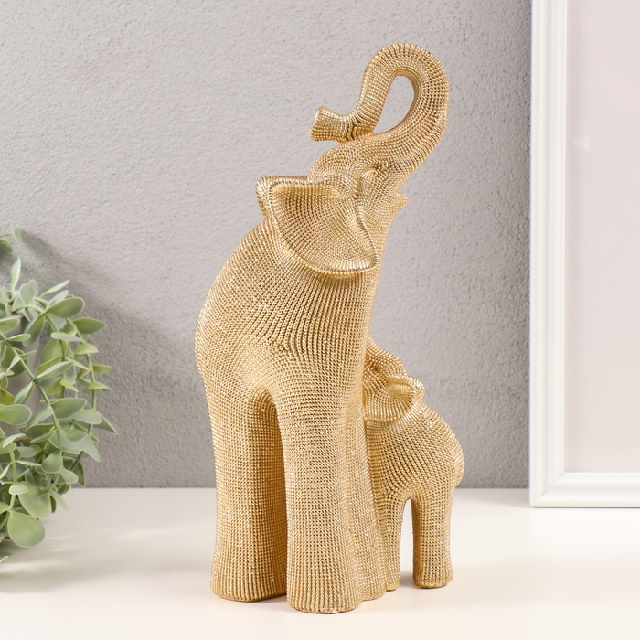 Сувенир полистоун 3D Сувенир полистоун 3D "Слон со слонёнком" тёмное золото 13,5х8х28,5 см