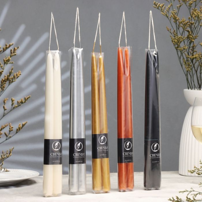 Набор свечей античных ручной работы, 2х30 см, 10 ч, 73 г, 2 штуки, золото Набор свечей античных ручной работы, 2х30 см, 10 ч, 73 г, 2 штуки, золото