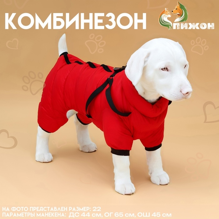 Комбинезон для собак со шлейкой Комбинезон для собак со шлейкой "Моден", размер 16 (ДС 36, ОГ 46, ОШ 35 см), красный