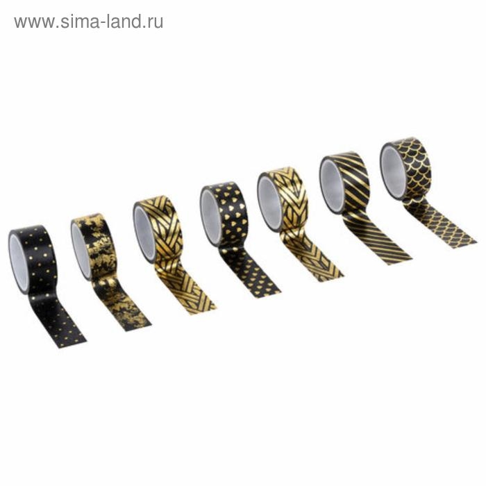 Клейкие WASHI-ленты с фольгой "ЧЕРНОЕ ЗОЛОТО", 15 мм х 3 м (набор 7 шт) рисовая бумага