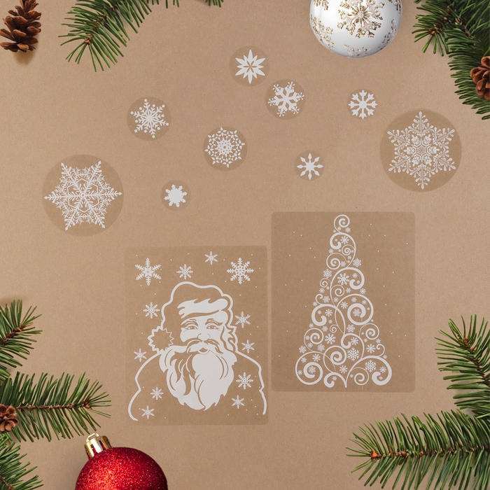 Набор наклеек новогодних Набор наклеек новогодних "Белые снежинки" Дед Мороз, 34,3 х 35,6 см