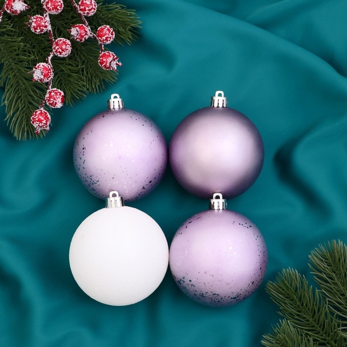 Набор шаров пластик d-8 см, 6 шт «Элит» сиреневый белый Набор шаров пластик d-8 см, 6 шт «Элит» сиреневый белый