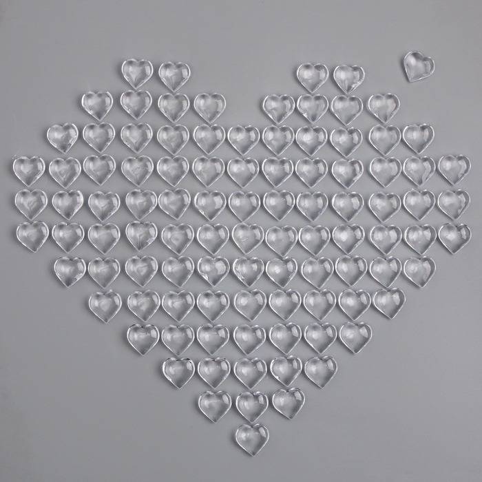 Сердечки пластиковые декоративные, набор 100 шт., размер 1 шт. — 2 × 2 см, цвет прозрачный