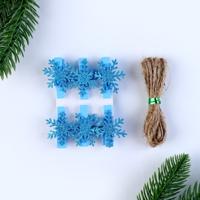 Прищепки для декора «Снежинки» голубые, 6 шт.