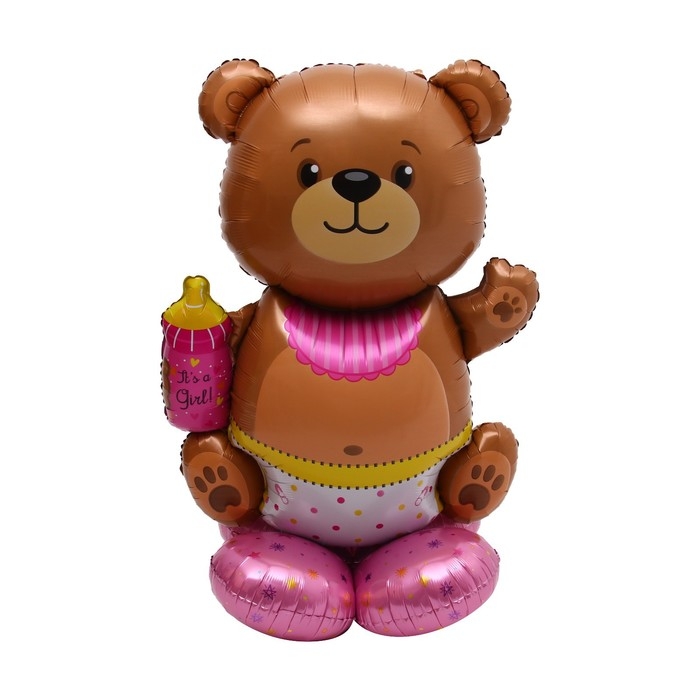 Шар фольгированный 55" &laquo;Мишка с бутылкой на подставке&raquo;, розовый, под воздух